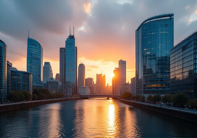 Modern London skyline with a focus on Canary Wharf business district