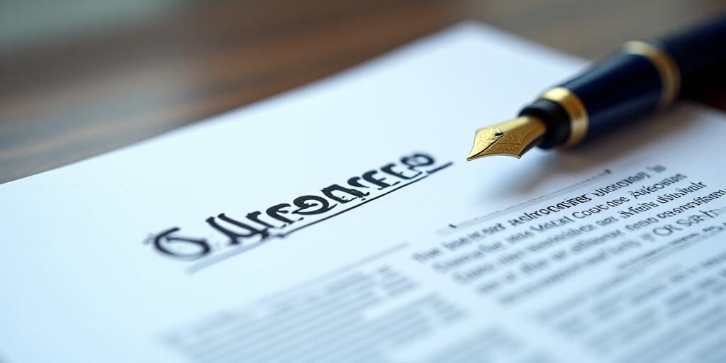 Close up of a legal contract and professional fountain pen on a desk